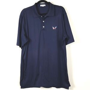 Peter Millar Mens Navy Embroidered Flag Polo Shirt Size L Preppy Golf Office